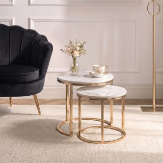 Zestaw Stolików Ceramicznych MILANO 45 cm/60 cm Biały Marmur/Złoty