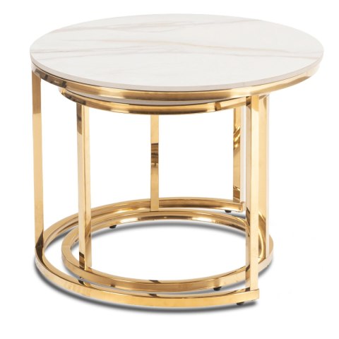 Zestaw Stolików Ceramicznych MILANO 45 cm/60 cm Biały Marmur/Złoty