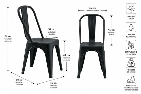 King Home Zestaw 2 Krzeseł TOWER PARIS PP UV czarne