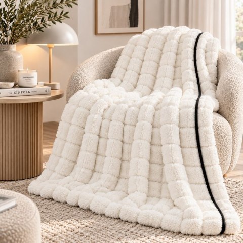 SHP Koc pluszowy kratka SHP ROYAL 200x150 biały