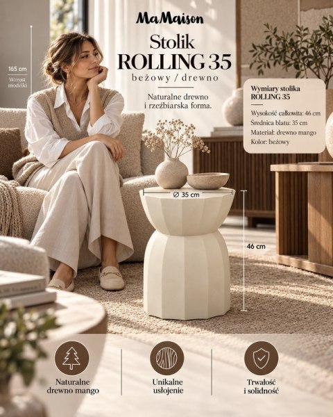 MaMaison MaMaison stolik ROLLING 35 beżowy / drewno