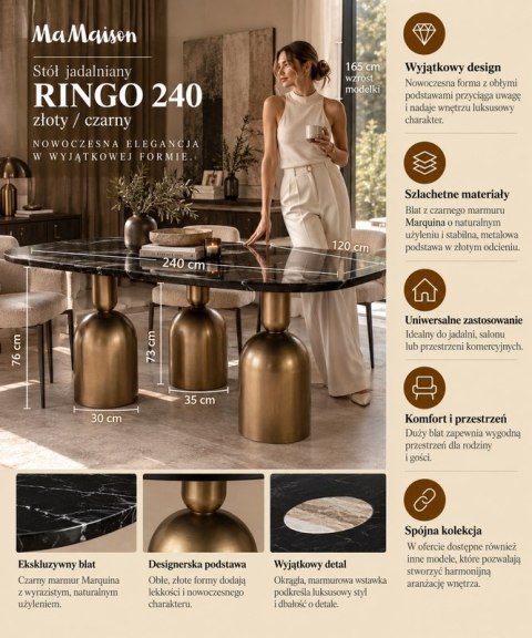 MaMaison MaMaison stół jadalniany RINGO 240 złoty / czarny