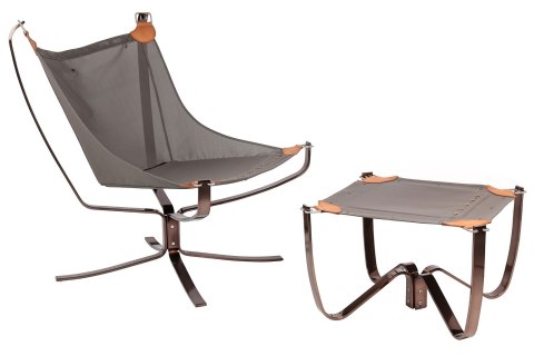 Fotel ARNI LOW z podnóżkiem pomarańczowy - ekoskóra, miedz