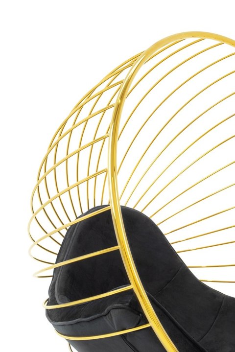 Fotel GABBIA STAND z podnóżkiem złoty - welur, stal