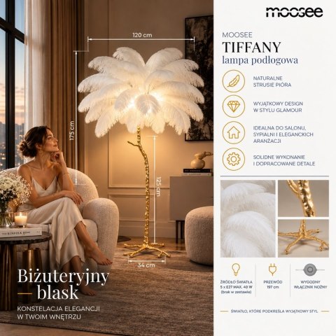 Moosee MOOSEE lampa podłogowa TIFFANY 175 biała mosiądz / naturalne pióra
