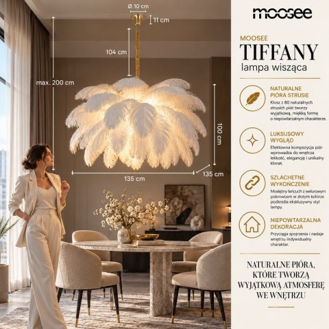 Moosee MOOSEE lampa wisząca TIFFANY 135 biała mosiądz / naturalne pióra
