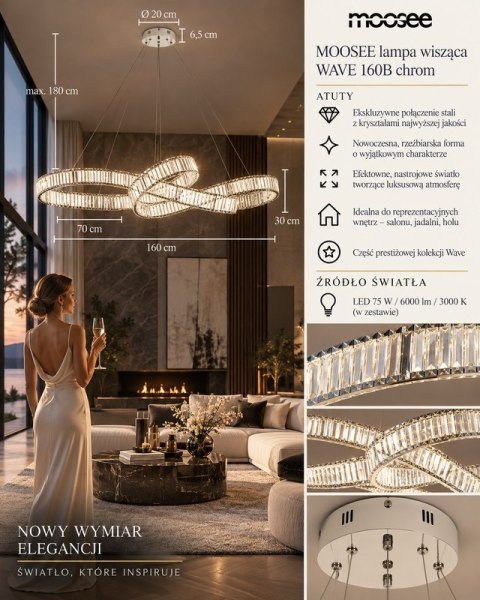 Moosee MOOSEE lampa wisząca WAVE 160B chrom