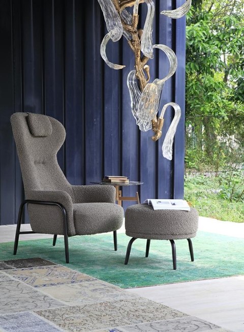 King Home Fotel TEDDY GRAND z podnóżkiem ciemny brązowy - stal