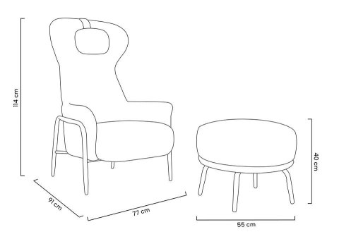 King Home Fotel TEDDY GRAND z podnóżkiem ciemny brązowy - stal