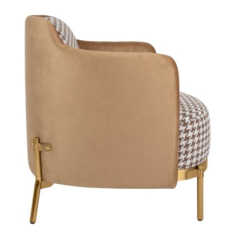 King Home Fotel VENICE tkanina pepitka biało-brązowa - złota podstawa