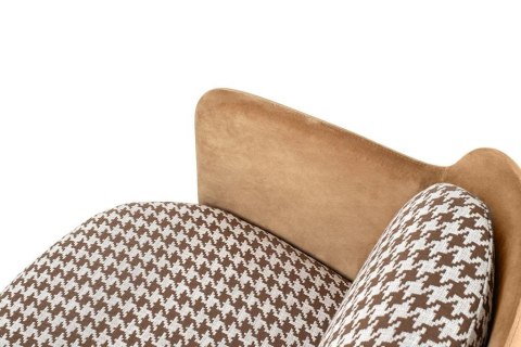 King Home Fotel VENICE tkanina pepitka biało-brązowa - złota podstawa