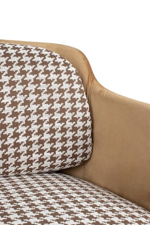 King Home Fotel VENICE tkanina pepitka biało-brązowa - złota podstawa