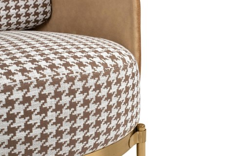 King Home Fotel VENICE tkanina pepitka biało-brązowa - złota podstawa