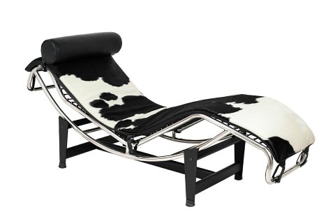King Home Leżanka DIVANO PONY czarno biała - skóra naturalna, chrom