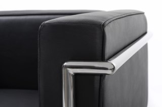 Sofa trzyosobowa SOFT LC2 czarna - włoska skóra naturalna, metal