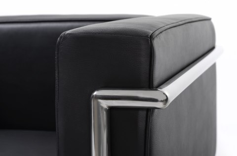 Sofa trzyosobowa SOFT LC2 czarna - włoska skóra naturalna, metal