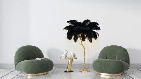 Moosee MOOSEE lampa podłogowa TIFFANY 175 czarna mosiądz / naturalne pióra