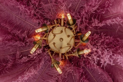 MOOSEE lampa wisząca TIFFANY 135 różowa mosiądz / naturalne pióra