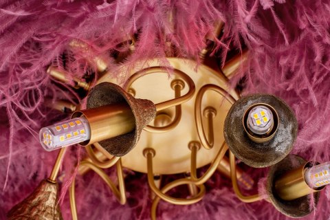 MOOSEE lampa wisząca TIFFANY 135 różowa mosiądz / naturalne pióra