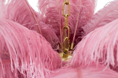 MOOSEE lampa wisząca TIFFANY 135 różowa mosiądz / naturalne pióra