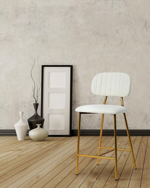 King Home Krzesło barowe FABIOLA BOUCLE białe