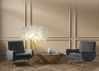 MOOSEE lampa podłogowa TIFFANY 175 biała mosiądz / naturalne pióra