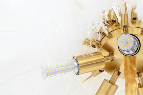 MOOSEE lampa podłogowa TIFFANY 175 biała mosiądz / naturalne pióra