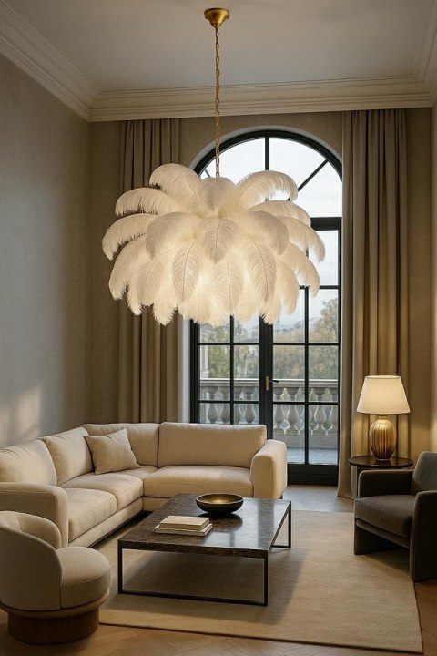 Moosee MOOSEE lampa wisząca TIFFANY 135 biała mosiądz / naturalne pióra