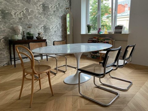 Stół TULIP ELLIPSE MARBLE CARRARA 200 biały - marmur, metal