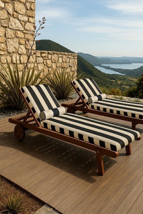 King Home Zestaw ogrodowy AZURE leżak z materacem i poduszką biało-czarny