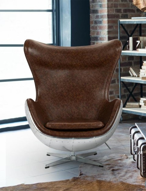 Fotel EGG AVIATOR PU brązowy - ekoskóra, metal