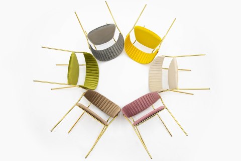 King Home Krzesło MARGO żółte - welur, podstawa złota