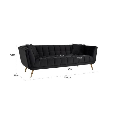 Richmond Interiors RICHMOND sofa HUXLEY ANTRACIET - welur, szczotkowane złoto