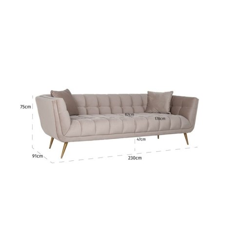 Richmond Interiors RICHMOND sofa HUXLEY KHAKI - welur, szczotkowane złoto
