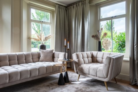 Richmond Interiors RICHMOND sofa HUXLEY KHAKI - welur, szczotkowane złoto