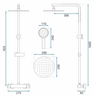 ZESTAW NATRYSKOWY BLISS CZARNY TERMOSTAT