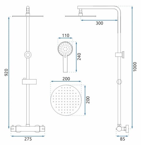 ZESTAW NATRYSKOWY BLISS CZARNY TERMOSTAT
