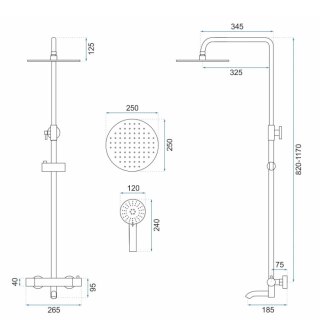 ZESTAW NATRYSKOWO-WANNOWY LUNGO BIALY TERMOSTAT