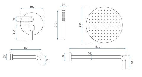 ZESTAW NATRYSKOWO-WANNOWY Z WYLEWKĄ LUNGO CHROM