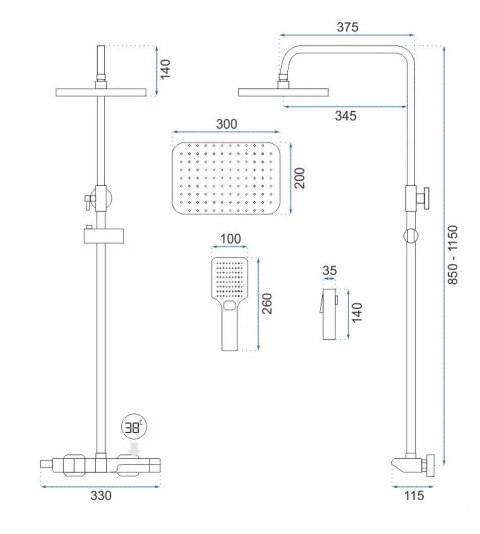 ZESTAW NATRYSKOWY ROB CZARNY TERMOSTAT