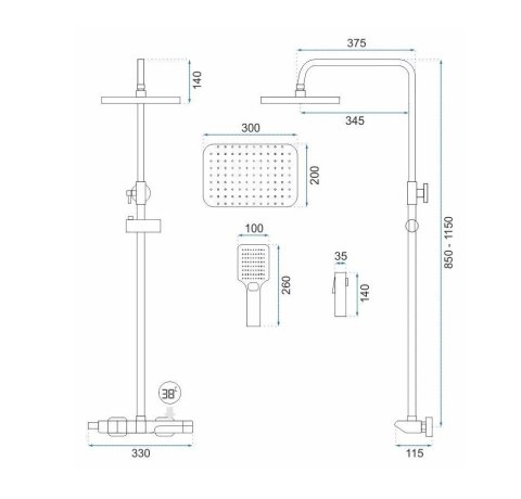 ZESTAW NATRYSKOWY ROB ZŁOTY SZCZOTKOWANY TERMOSTAT