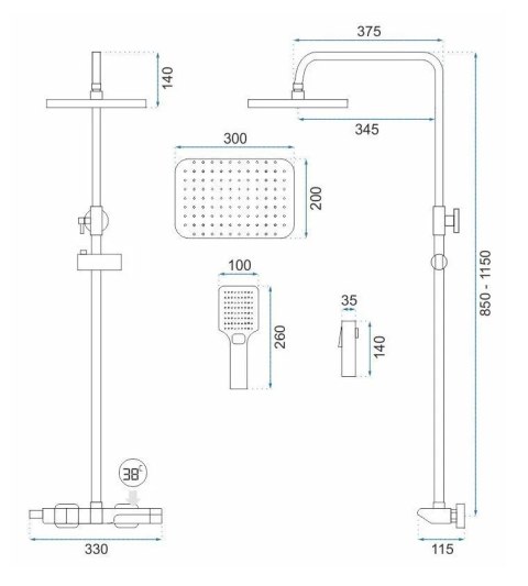 ZESTAW NATRYSKOWY ROB ZŁOTY TERMOSTAT