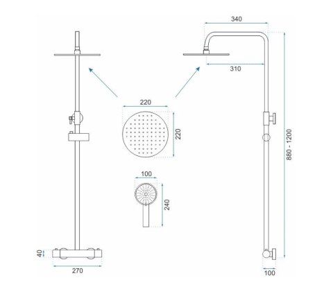 ZESTAW NATRYSKOWY PAROT ZŁOTY SZCZOTKOWANY TERMOST