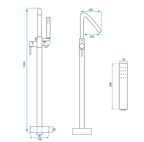 BATERIA WANNOWA PODŁOGOWA ARAS CHROM