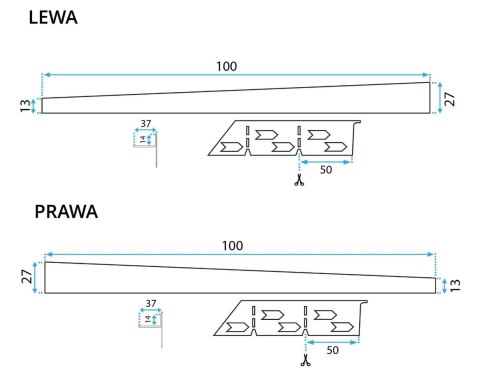 LISTWA SPADKOWA CZARNA 100 cm LEWA