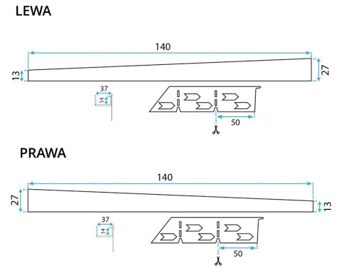 LISTWA SPADKOWA SZCZOTKOWANA 120 cm PRAWA
