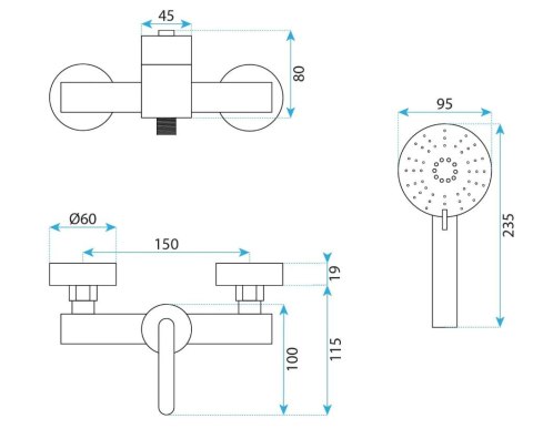 BATERIA PRYSZNICOWA JS-11804B ONTARIO CZARNA