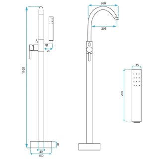 BATERIA WANNOWA PODŁOGOWA LUNGO CHROM