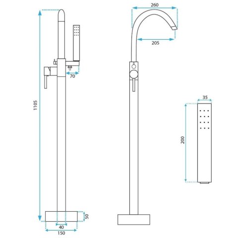 BATERIA WANNOWA PODŁOGOWA LUNGO CHROM