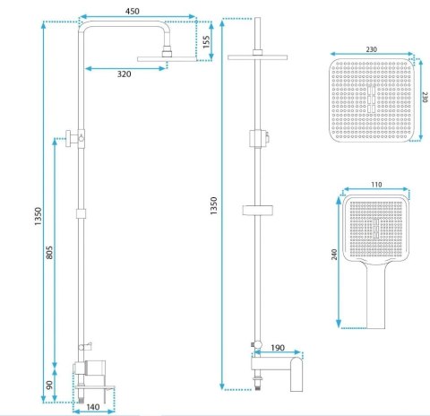 ZESTAW NATRYSKOWY MY1902-78RGG STORM MIEDŹ SZCZOTK